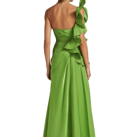 NWT Green Badgley Mischka Botanical Formal One Shoulder Ruffle Gown NEW - Picture 8 of 14